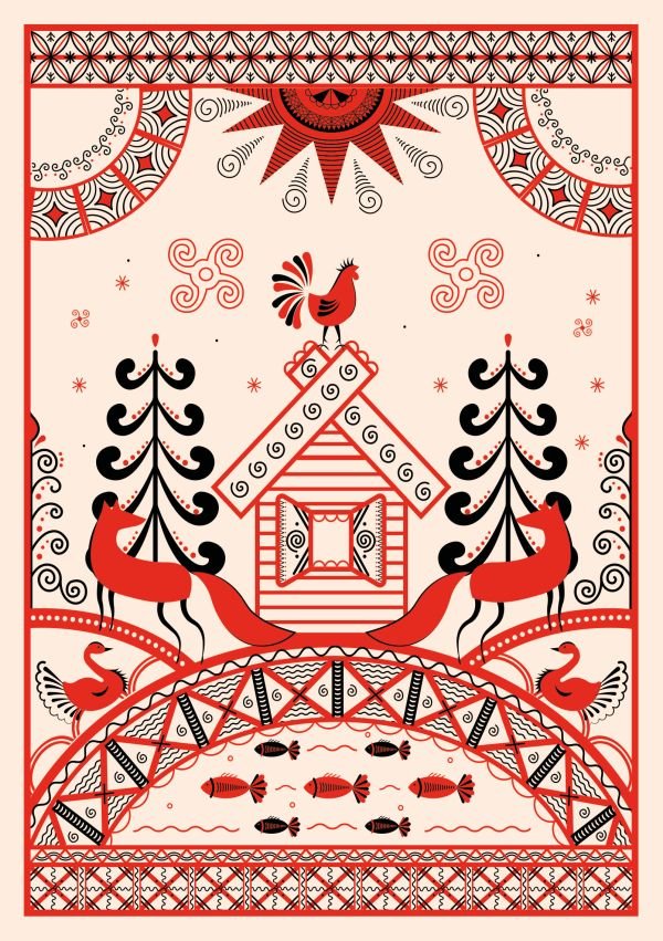 Блокнот Жили-были. Мезенская роспись «Лиса» (формат А5, 144 стр., блинтовое тиснение, тонированный блок)
